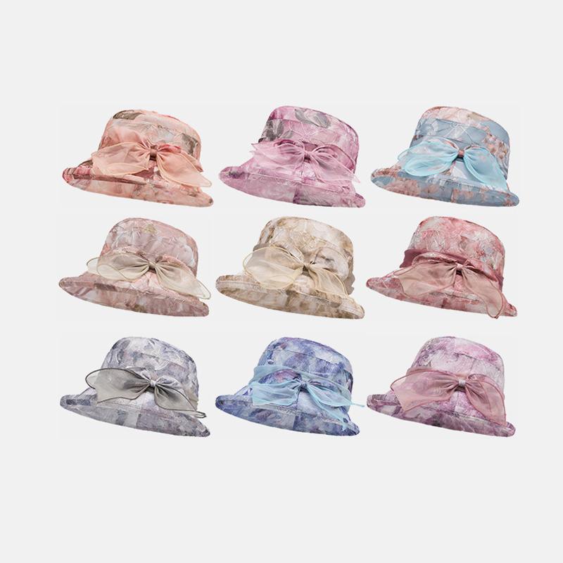 Women's Bow Fisherman Hat Mother Hat Summer Breathable Travel Sun Hat Basin Hat