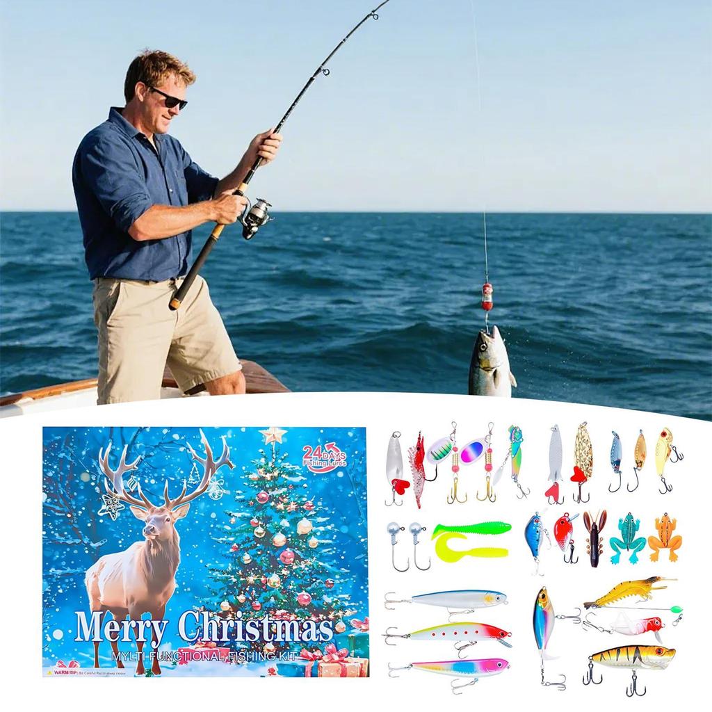 2025 Fishing Lure Countdown Advent Calendar 24 Days Christmas Countdown Calendar Fishing Tackle Lures Theme Christmas Gifts