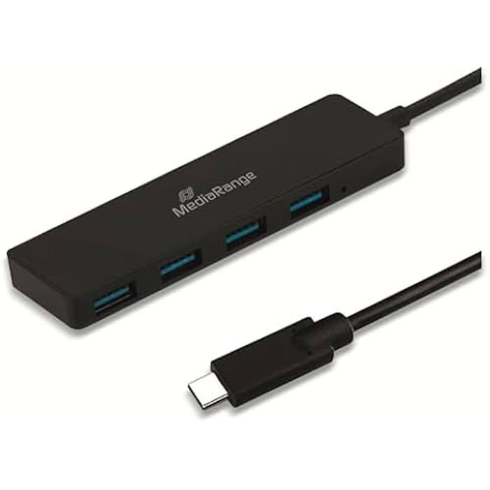Répartiteur USB - MEDIARANGE - Type-C vers USB 3.0 - 1:4 - SuperSpeed jusqu'à 5 Gbit/s - Noir