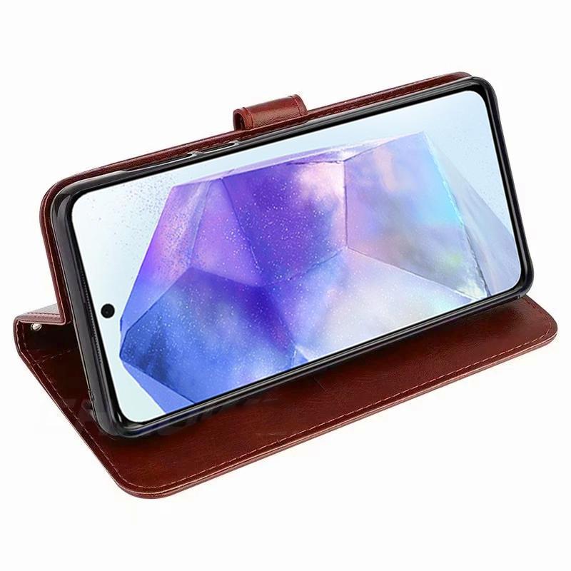 Pouzdro A55 Luxusní kniha Kožená peněženka Flip Taška na telefon Pouzdra pro Samsung Galaxy A55 A 55 GalaxyA55 5G SM-A556B Slot na kartu Držák stojánku Kryt