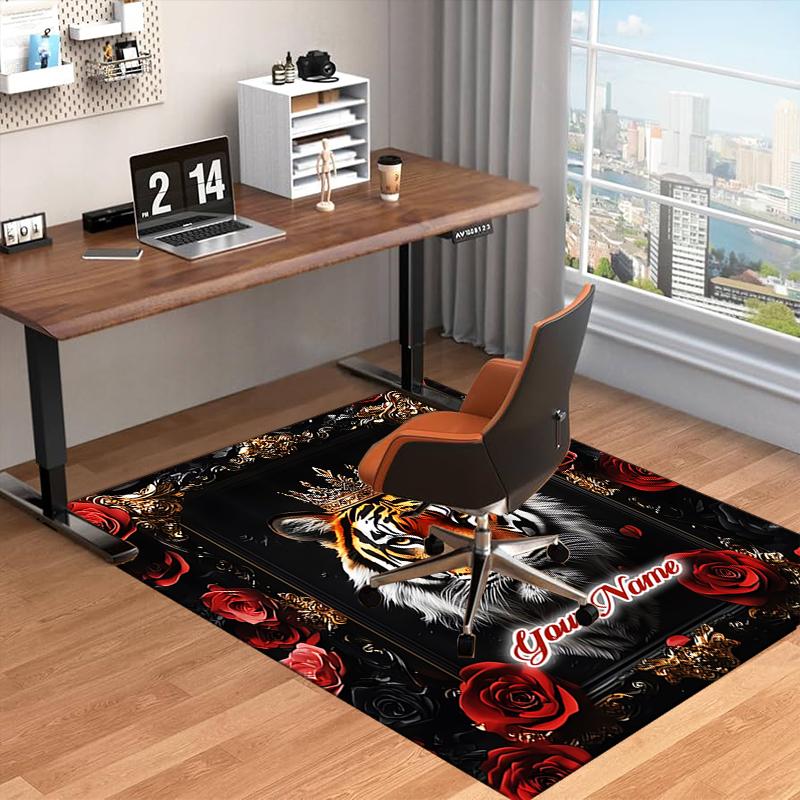 1PC Custom Name Royal Tiger Majesty Theme Floor Mat Ideal for Living Room, Game Rooms, Office, Bedroom,Floor Mat Playful Design