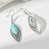 Vintage Pattern Blue Rhinestone Inlaid Turquoise Water Drop Earrings Bohemian Personality Water Drop Earrings