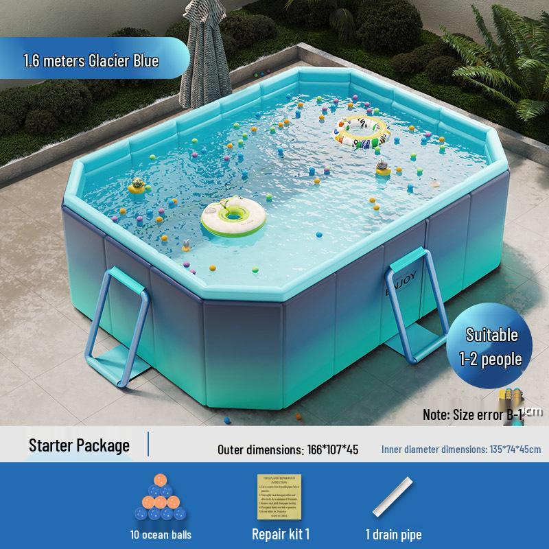 Inflatable Children's Swimming Pool with Slide - No Inflation Needed, Thickened Foldable Design for Home and Outdoor Use