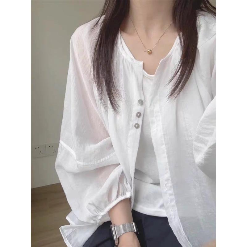 Summer New Women's Linen Sunscreen Shirt Short Coat Light Wear Small Cardigan Loose Long-sleeved Top
