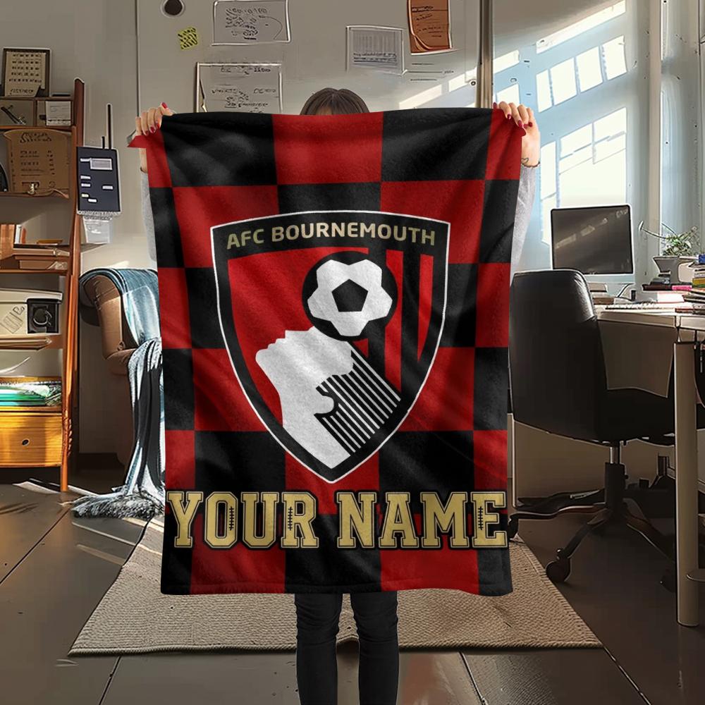 1PC Custom Name Afc Bournemouth Patterned Flannel Blanket Suitable For All Seasons for Home Decor Warmth and Comfort Gifts Holiday Present
