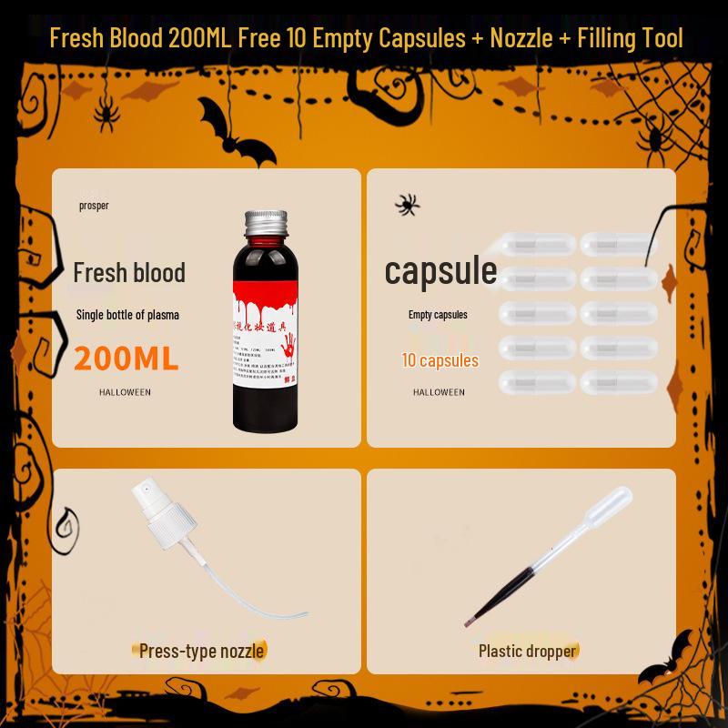 Edible Plasma Fake Blood Spray & Vomiting Blood Capsule for Halloween Makeup & Film Pranks
