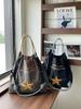 New Japanese-Style Embroidered Shopping Bag Y2K Style Large Five-Pointed Star Design Women's Shoulder Bag Lightweight Bag Foldable Storage Suitable