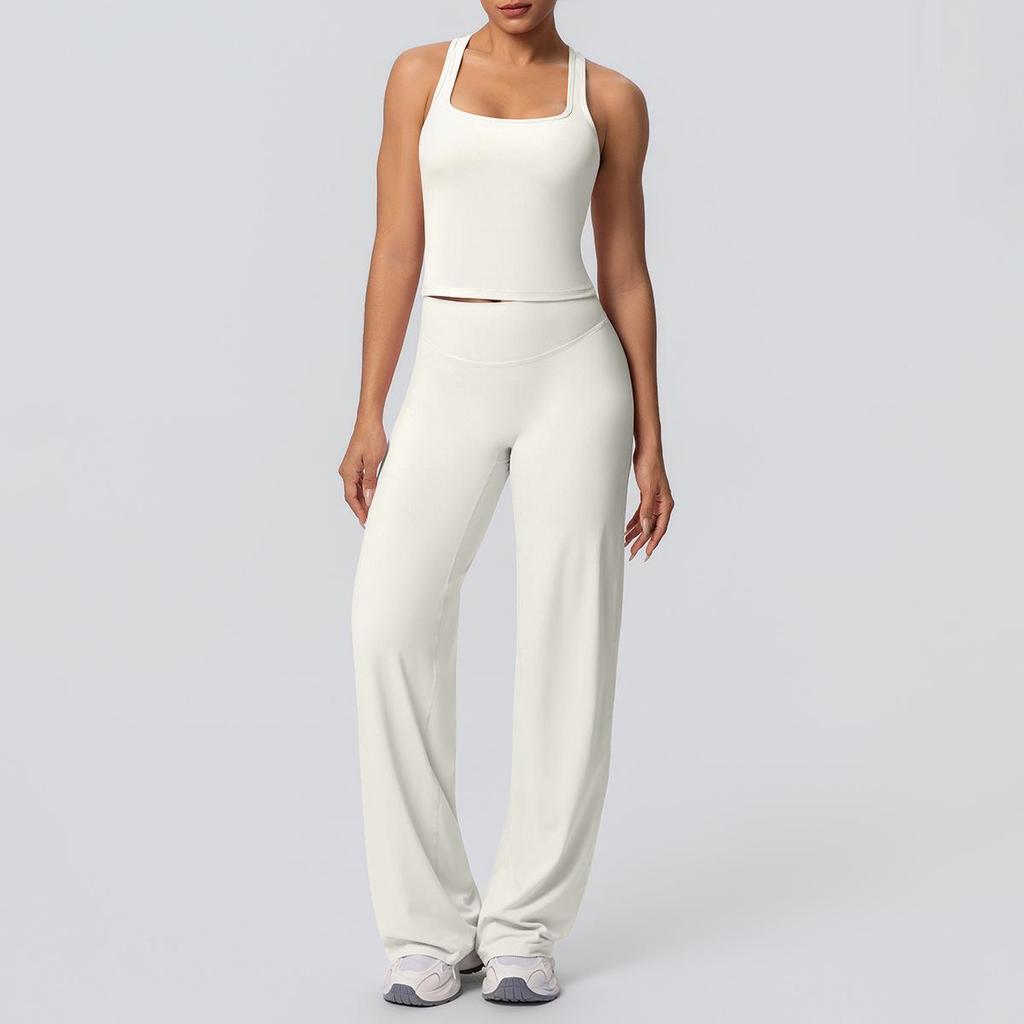 Brushed Lettering Racerback Sports Vest and Quick-Drying Yoga Pants Set