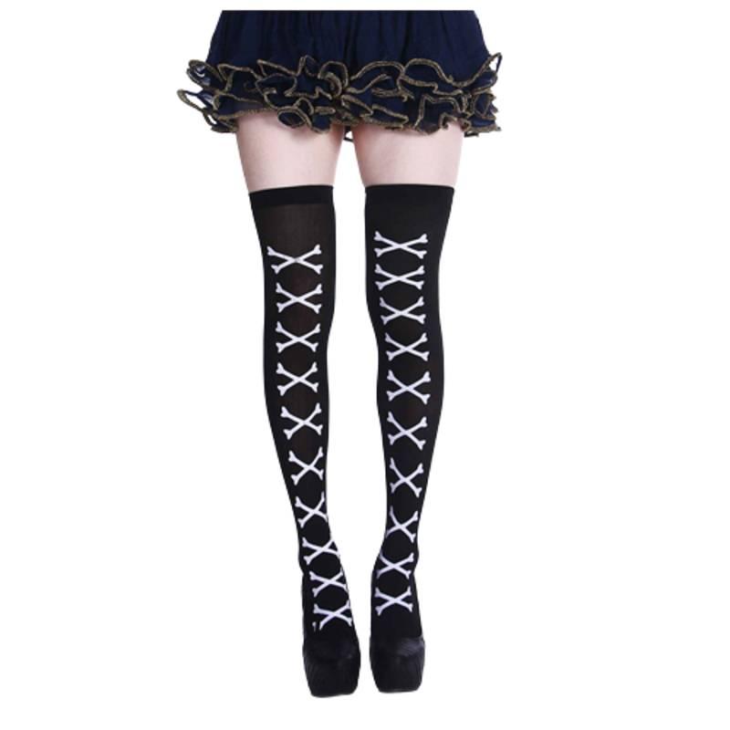 Skeleton Halloween Silk Stockings Woman Black Knee High Socks Ghost Props House