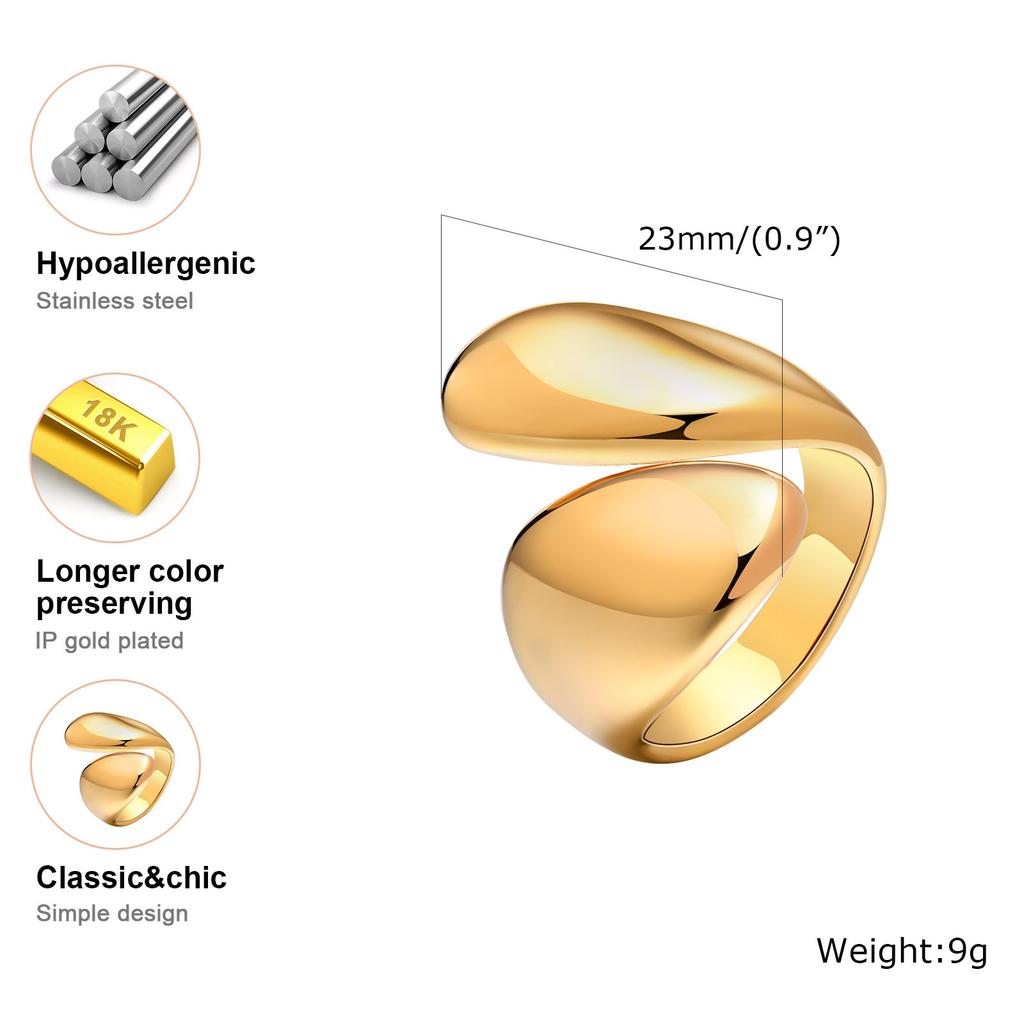 Pearl Open Ring for Women, Waterproof Knuckle Rings Gold Plated, Stainless Steel Cuff Wrap Finger Accessories