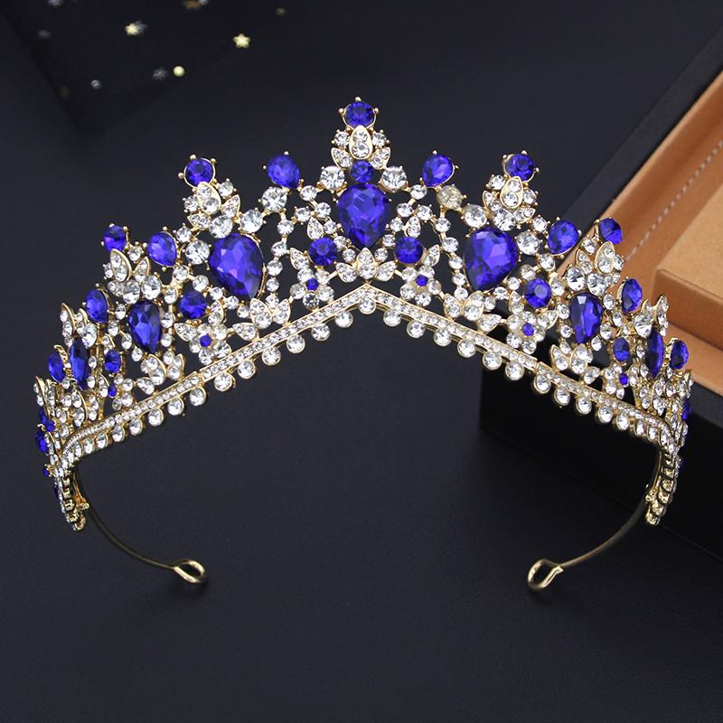 Royal Queen Water Drop Crystal Tiaras and Crowns Purple Bridal Diadem Wedding Crown Girls Hair Jewelry Accessories