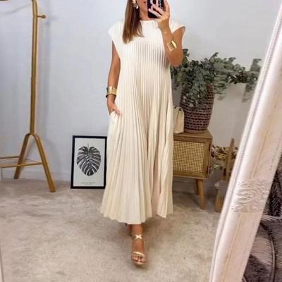 Abiti casual a vita alta senza maniche con scollo a O e stampa tinta unita primavera estate moda donna