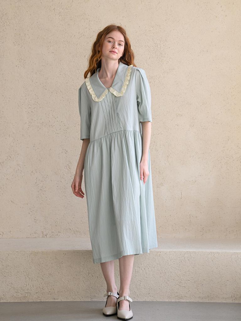 Kaie Puff Sleeve Pintuck Frill Dress_Sky Blue