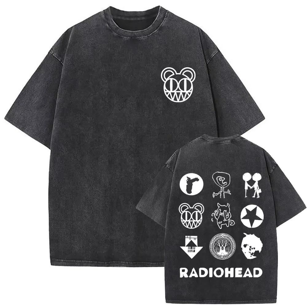 Saldi Estivi Maglietta Grafica Vintage Lavata Band Rock Radiohead Unisex Harajuku T Shirt Y2k Gotica Cotone Magliette Oversize