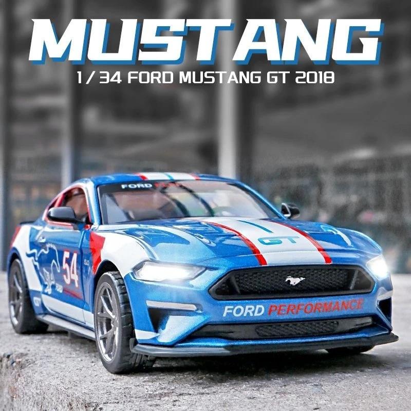 SPZS3 1:34 Ford Mustang GT 2018 Muscle Car Alloy Car Die Cast Toy Car Model Sound and Light Children's Toy Collectibles Birthday Gift