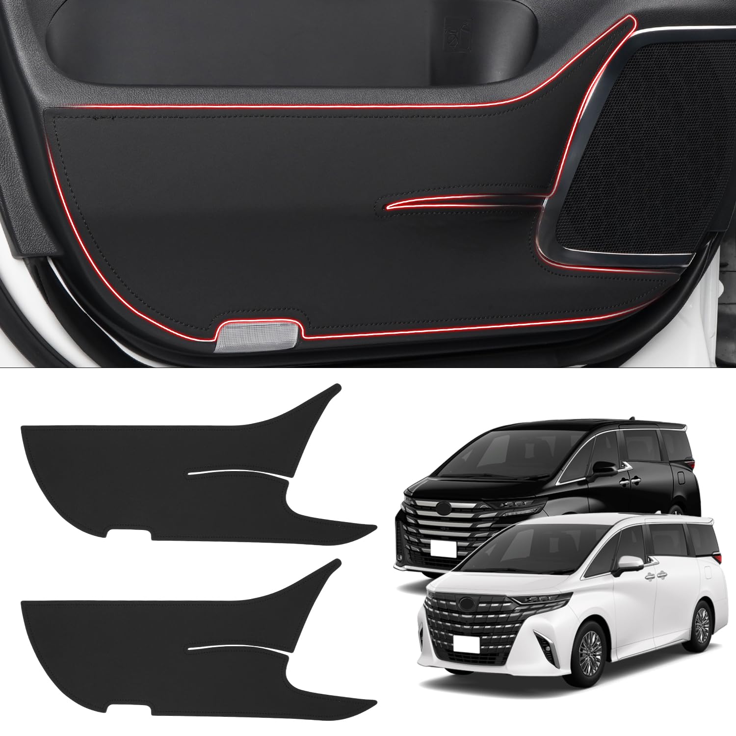 

GIMUYA Защитные накладки на пороги для Toyota New Alphard Vellfire 2023 Защита от царапин и пятен Индивидуальный интерьер Искусственная ПУ кожа Комплект из 2 штук для пассажира и водителя (40 чёрный