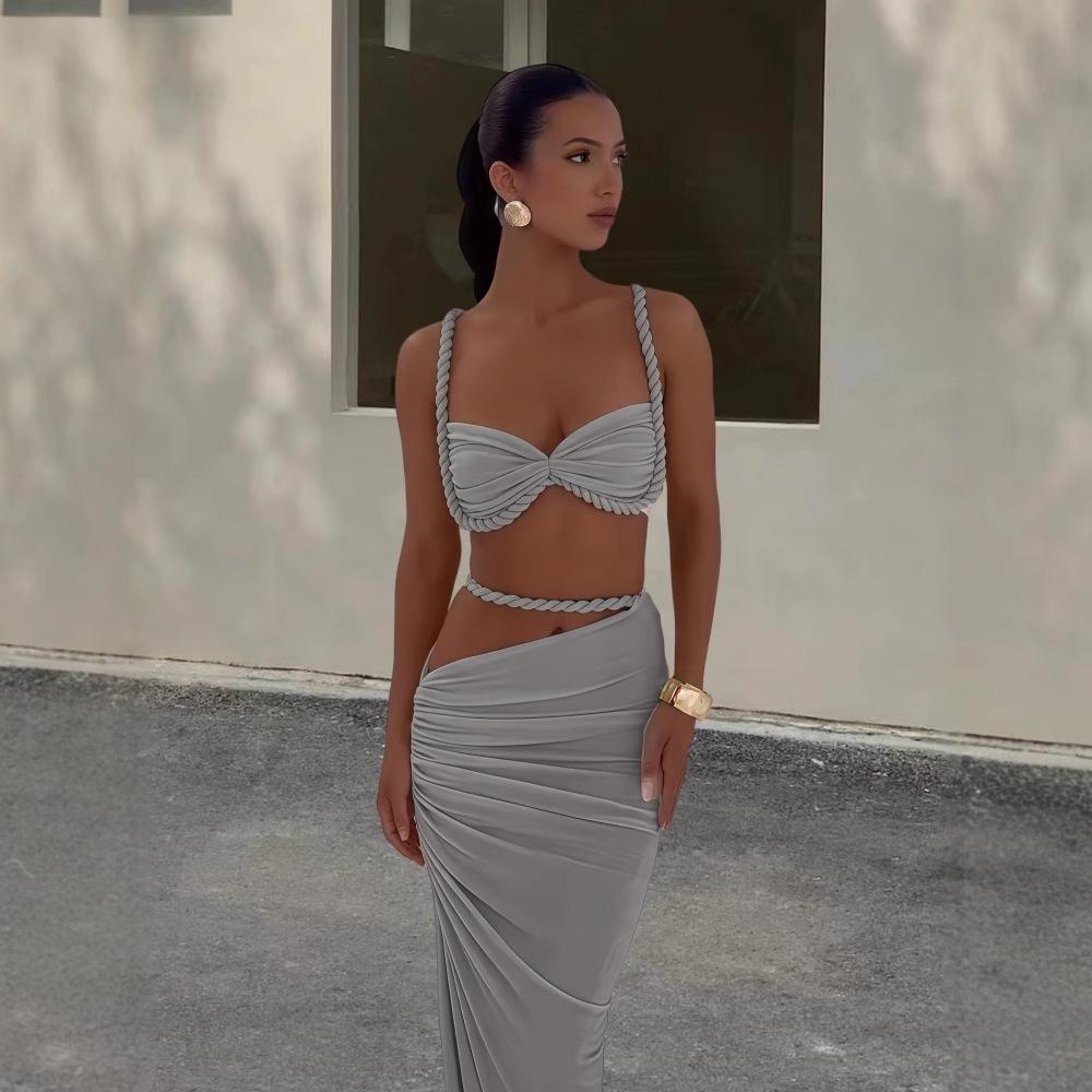 Damen Sexy Rückenfreier Neckholder Badeanzug & Bodycon Midi Rock Set