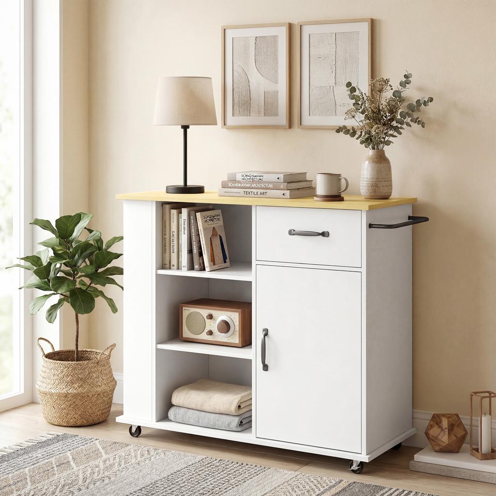 Mobile da Cucina con Cassetto, Armadietto e Ripiano Regolabile, Bianco