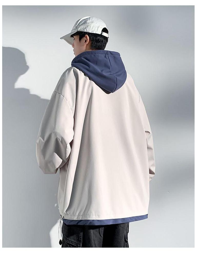 Men's Hooded Cotton Two-Piece Jacket for Spring/Autumn - Casual, Loose, Plus Size & Trendy