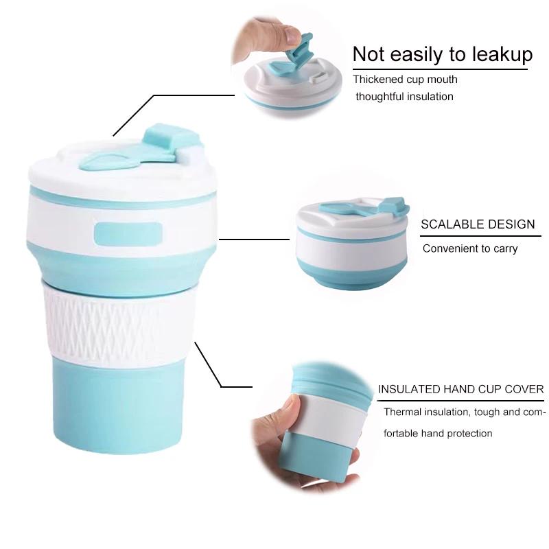 350ML Silicone Folding Cup Collapsible Mug With Cover Coffee Travel Outdoors Portable Water Drinking Tea Cups