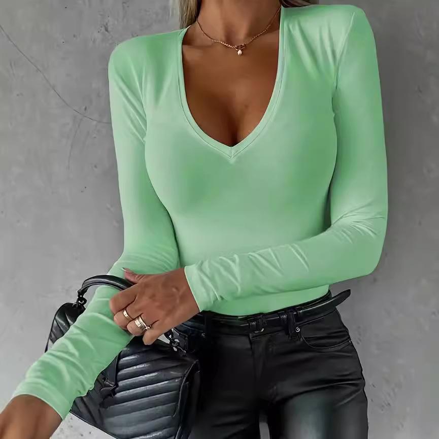 

Горячая девушка Простые футболки с длинным рукавом Однотонные женские футболки XL светло-зеленый