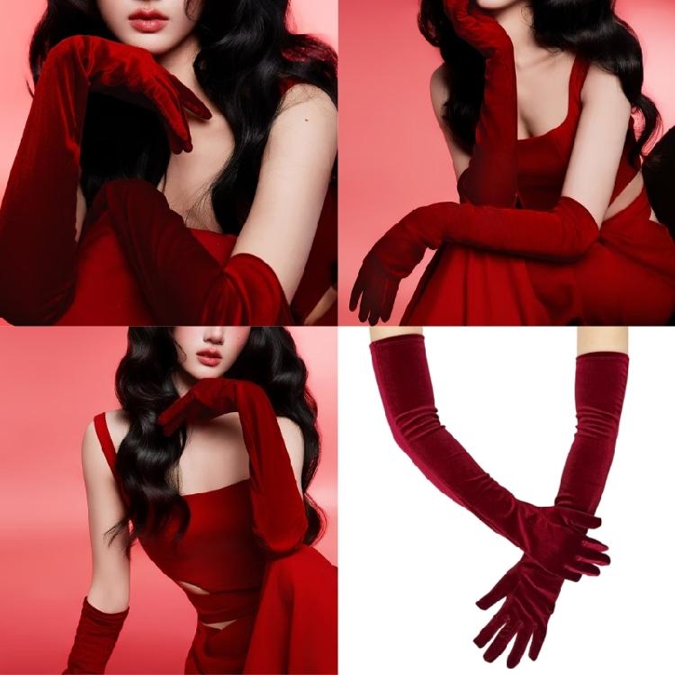 Guanti in Velluto Elasticizzato Rossi Extra Lunghi da Donna Accessori per Feste in Costume Anni '20 Abbigliamento Formale