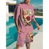 Men's Summer Sports Set] 2pcs Men's Printed Round Neck T-Shirt & Drawstring Shorts Set