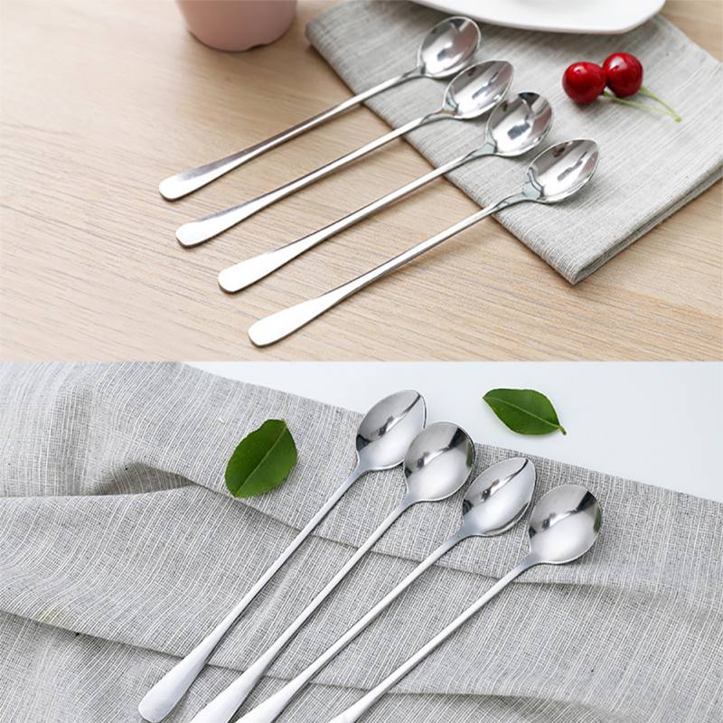 6pcs Stainless Steel Coffee Spoon Tea Scoop Dessert Spoon Long Handle  Milkshake Ice Cream Candy Tea Spoon Kitchen Accessories