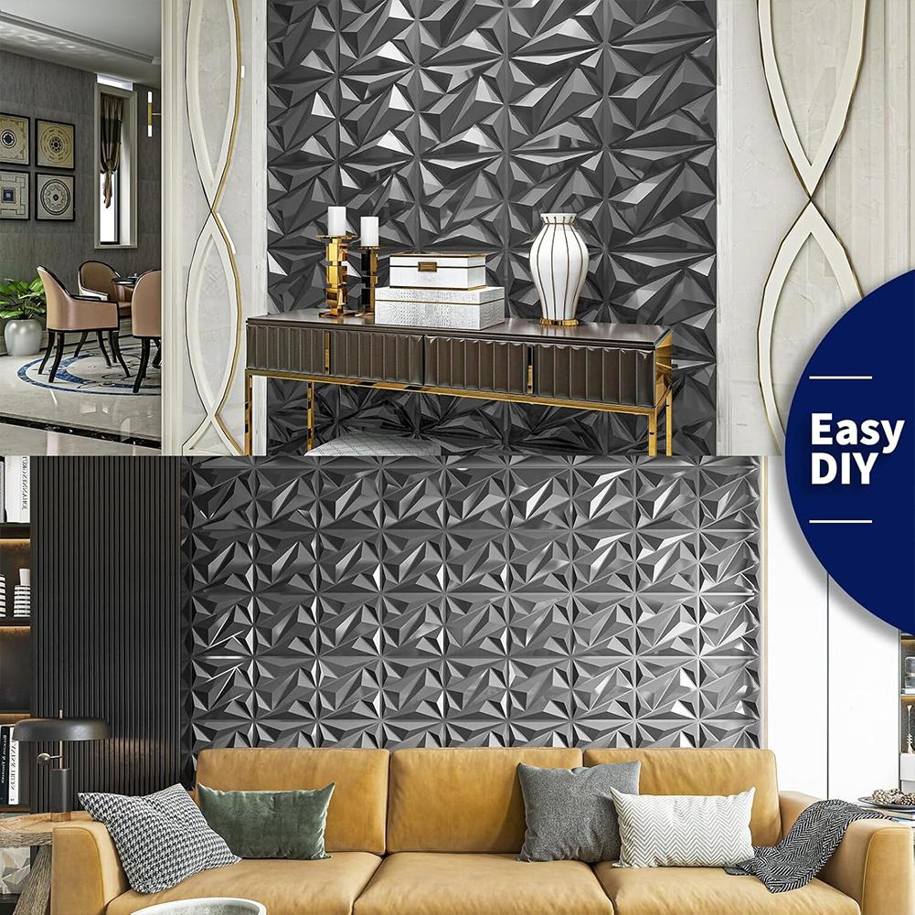 50/100Pcs 3D Wall Panel Diamond 30x30cm Wall Covering Panels Black/White 3D Wall Paper for Living Room Gaming Room TV Background