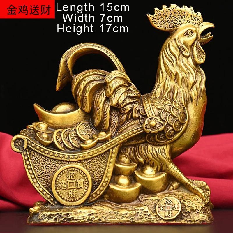 Pure Copper Rooster Statue, Fengshui Crafts, Home Office Decor Zhaocai Zodiac Small Animal Chicken Ornament Sculpture Decoration