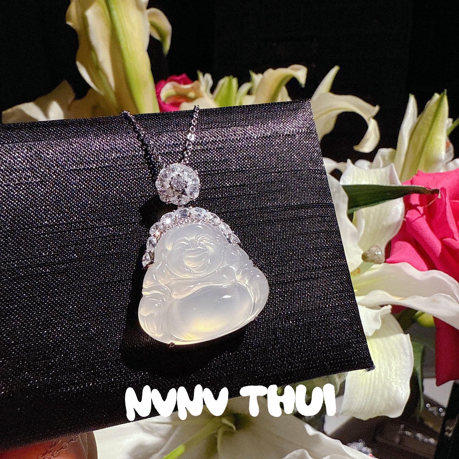 Jewelry, Horse Material Chalcedony Green Buddha Pendant Necklace, New Chinese Regal Green Chalcedony Versatile Chain Set