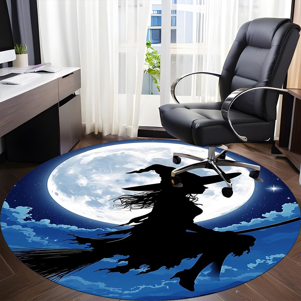 1PCMoon Witch Office Round Area Rug,  Mat Suitable For Office, Under Office Chairs Bedroom Living Room Home Decor, Room Deco