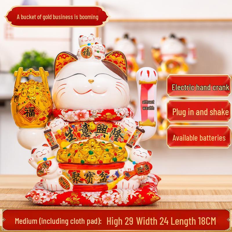 Large Waving Hand Lucky Cat Ornament - Cashier Desk Home Decor Gift
