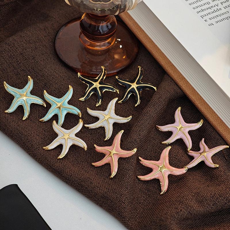 Colored Dripping Oil Starfish Star Titanium Steel Earrings Enamel Gold-Plated High Quality Earrings Beach Jewelry Gifts