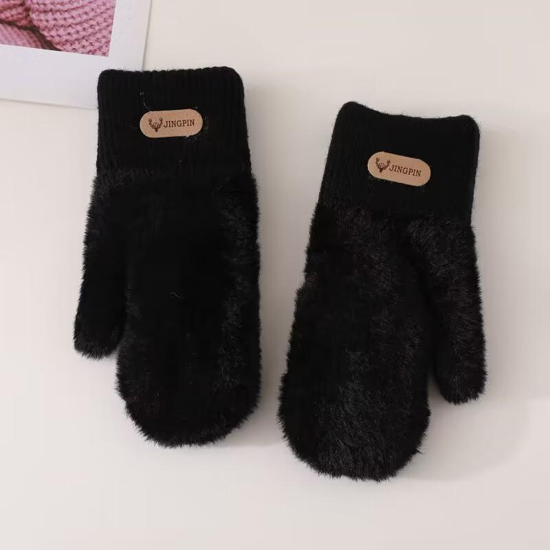 Plush gloves female students keep warm in autumn and winter cute plush thickened simple couple cycling windproof and cold-proof gloves