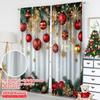 2D flat printing 2pcs Merry Christmas Scene Curtains Red and Gold Ball Pine Branch Snowflake Machine Washable Polyester Without