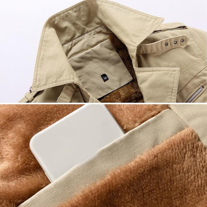 Men Jacket Winter Plus Velvet Thick Warm Coat Air Force Pilot Army Tactical Jacket Mid-length Slim Parka