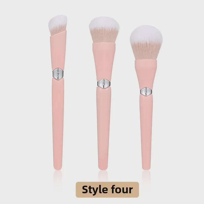 3-Piece Makeup Brush Set: Soft Loose Powder, Blush, and Contour Brushes - Portable Beauty Tools