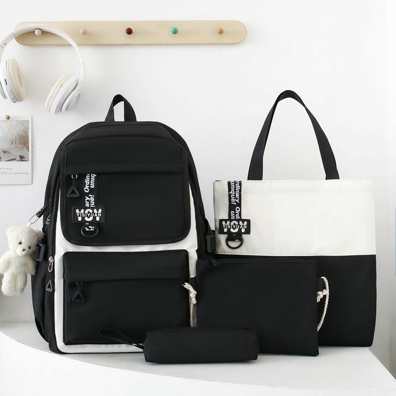School Bag Large Capacity Four-piece Set Durable Student Backpack Junior High School School Bag Female Simple Going Out Casual Versatile