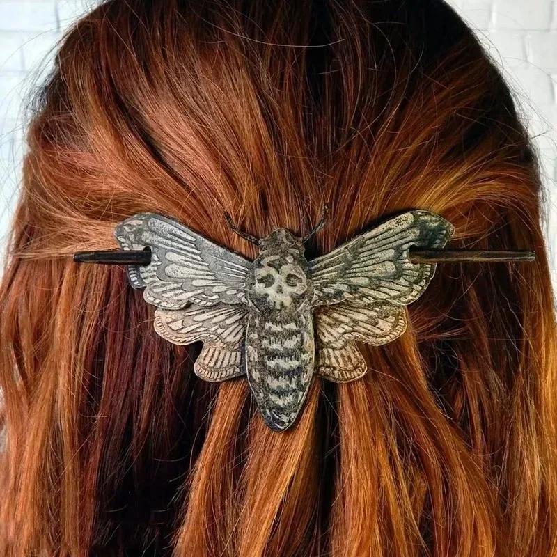 Retro Dark Style Skull As Butterfly Hair Clip Punk Girl Halloween Party Role-playing Personalized Decorative Styling Accessories