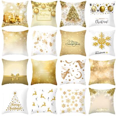 New Christmas Golden Snowflake Peach Leather Velvet Pillowcase Home Sofa Pillow Cushion Cover
