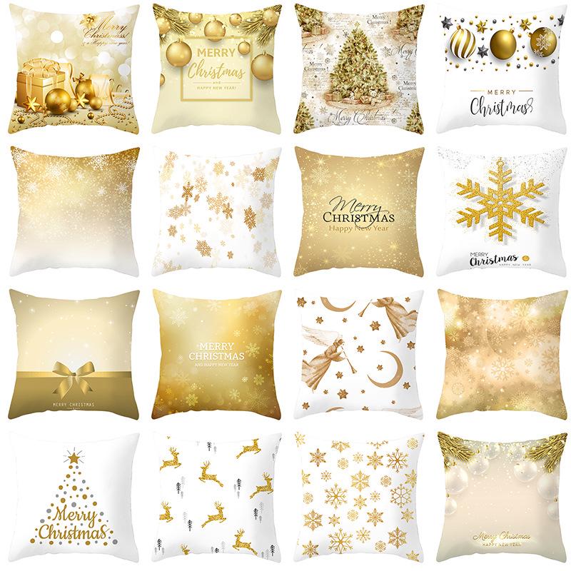 New Christmas Golden Snowflake Peach Leather Velvet Pillowcase Home Sofa Pillow Cushion Cover