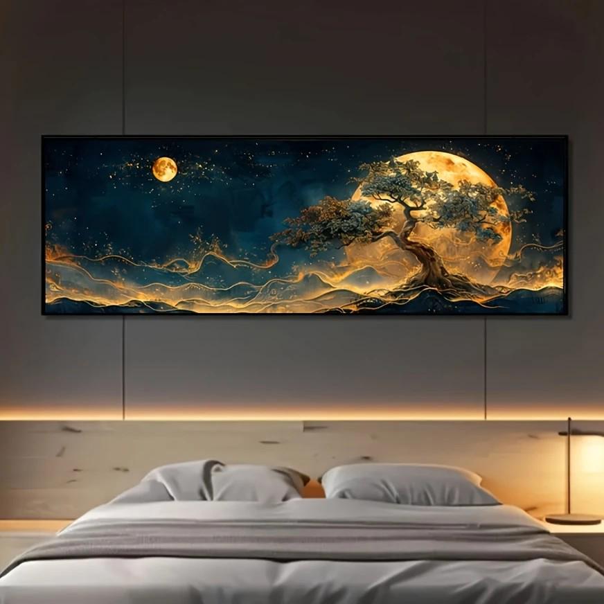 Gold Abstract Tree of Life Canvas Painting for Bedroom & Living Room Décor