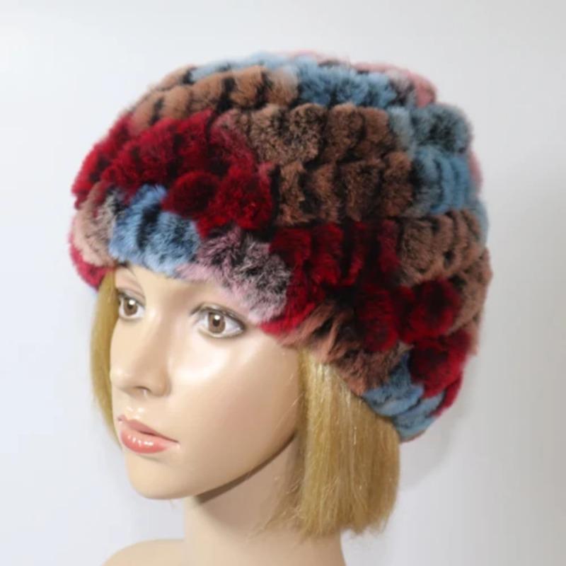 Russian Lady 100% Natural Real Rex Rabbit Fur Hats Women Kintted Outdoor Rex Rabbit Fur Hat New Warm Real Fur Caps