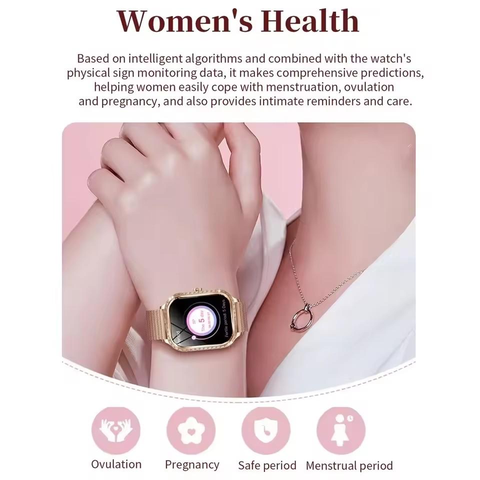 New Lady Fashion Smart Watch Women AMOLED HD Screen Heart Rate Bluetooth Call IP68 Waterproof Sports SmartWatch