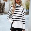 Fashion Women Casual Loose High Neck Striped Knitted Sweater Top Autumn Winter New