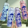 1 PZ Blu Santorini Edificio Stampa Mediterranea 750ml Colore Plastica Borraccia Sportiva Anti-perdita Tappo a Beccuccio Ribaltabile Adatta per Sport Ufficio Uso Domestico