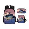 Helicopter Round Front Bag Backpack Pencil Case Shoulder Bag 3Pcs Set Mechanical Printing Best Gift for Boys and Girls In School