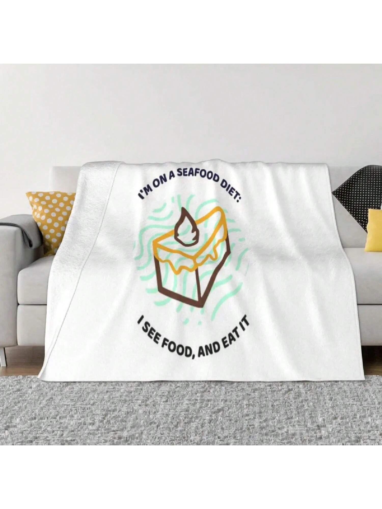 Funny Food Pun T-Shirt - I M On A Seafood Diet With Cake Illustration An Ultra-Soft Micro Fleece Blanket S разноцветный
