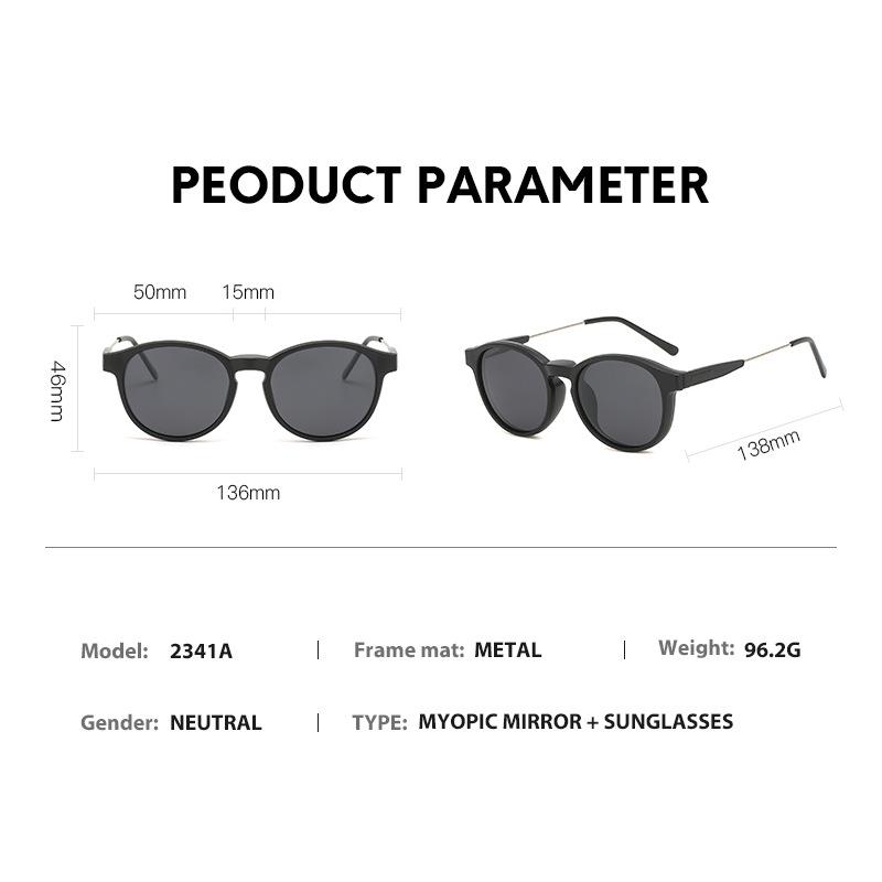 Magnetic Round Frame Polarized Clip-on Sunglasses Set for Men & Women - 5 Interchangeable Lenses